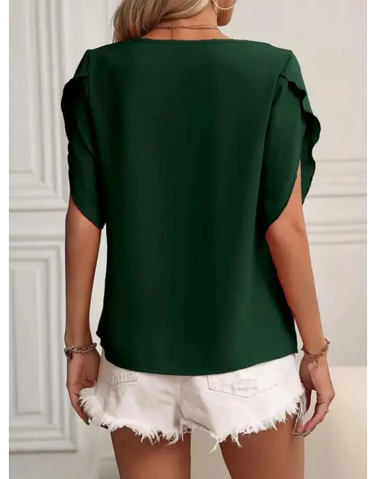 Kadın Kısa Kollu Yaka Ve Kol Detay Jesica Bluz