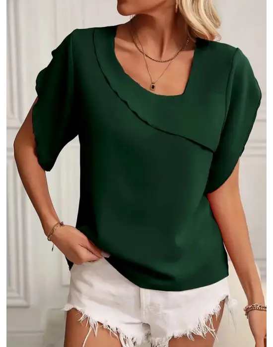 Kadın Kısa Kollu Yaka Ve Kol Detay Jesica Bluz