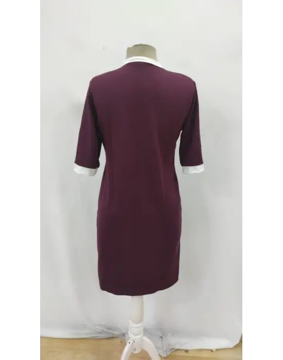 Kadın Kısa Kollu Yakadan Fermuarlı Cepli Yandan Yırtmaçlı Viskon Elbise