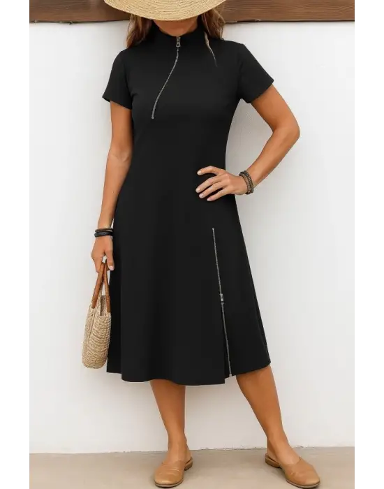 Omarı Şık Midi Viskon Elbise