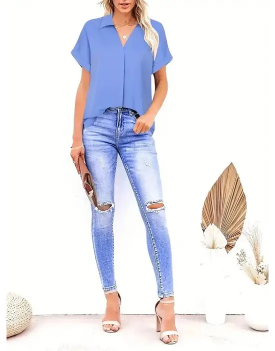 Omarı Sade Şıklıkta Kadın Uzun Bluz