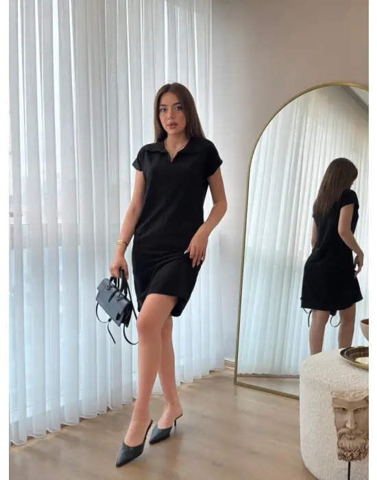 Omarı Hafif ve Şık Kadın Kısa Kollu Elbise