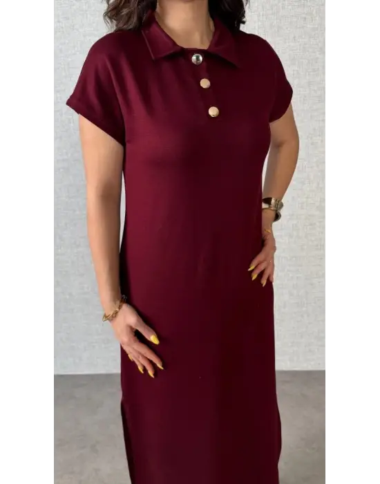 Omarı Trend Kadın Elbise Modelleri | Viskon Yandan Yırtmaçlı Elbise