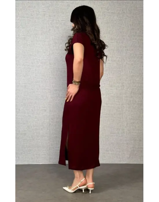 Omarı Trend Kadın Elbise Modelleri | Viskon Yandan Yırtmaçlı Elbise