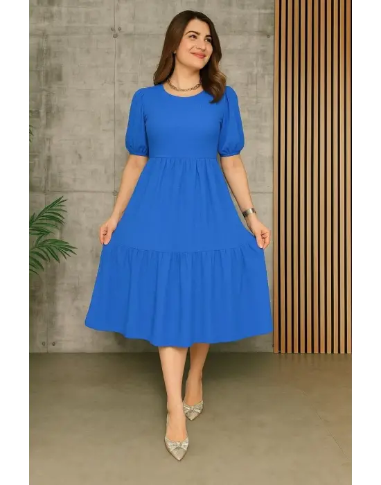 Omarı Şık Katlı Bürümcük Balon Elbise
