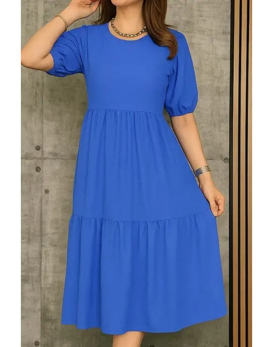 Omarı Şık Katlı Bürümcük Balon Elbise