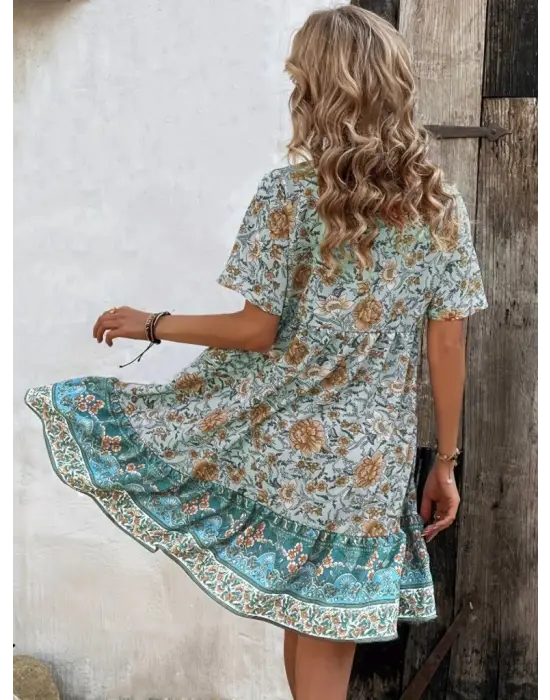 Omarı Fırfır Desenli Süprem Elbise