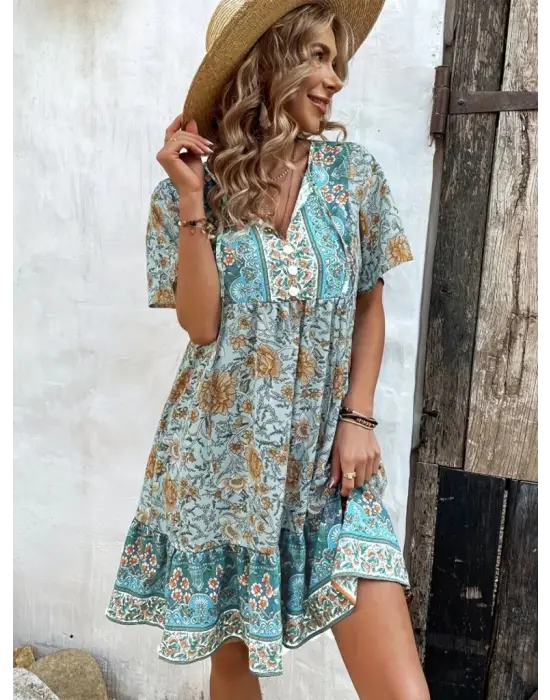 Omarı Fırfır Desenli Süprem Elbise