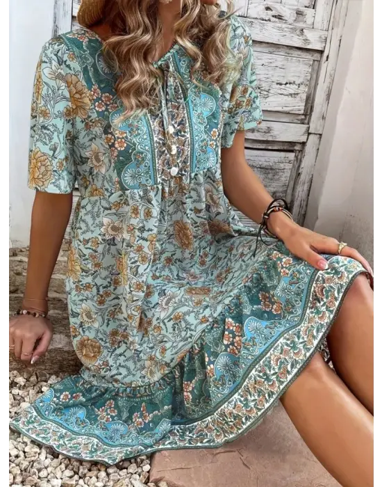 Omarı Fırfır Desenli Süprem Elbise