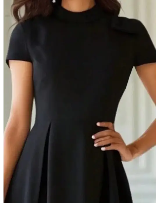 Omarı Pileli Janjan Krep Midi Elbise