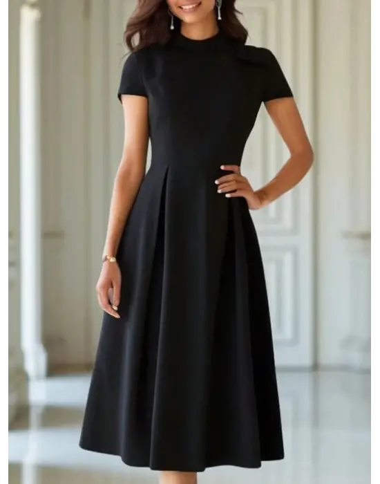 Omarı Pileli Janjan Krep Midi Elbise