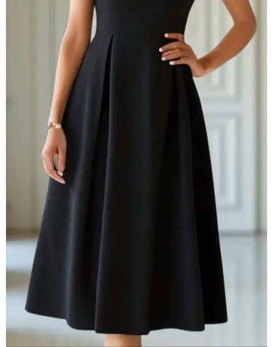 Omarı Pileli Janjan Krep Midi Elbise