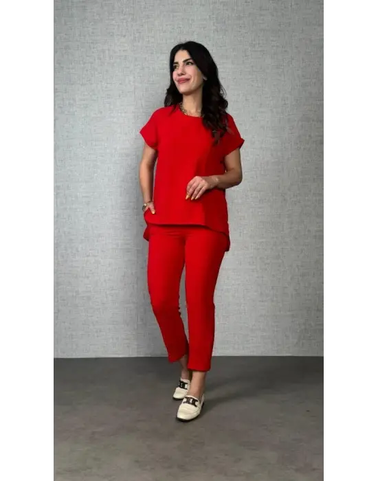 Kadın Kısa Kollu Yuvarlak Yaka Aerobin Bluz Ve Pantolon Ikili Takım