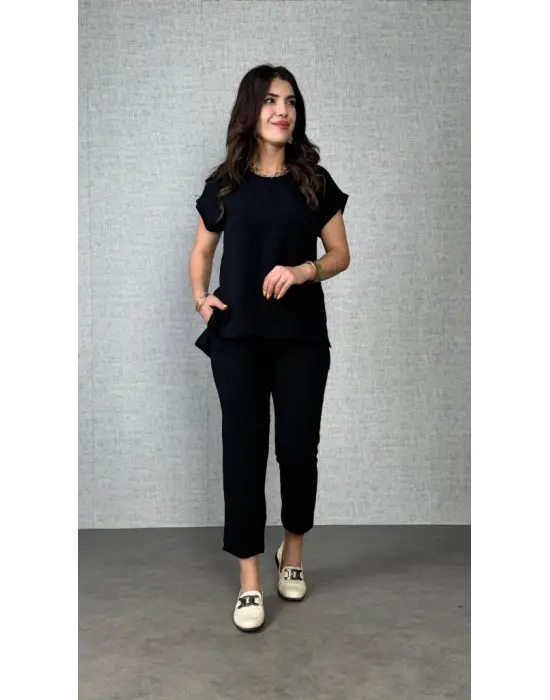 Kadın Kısa Kollu Yuvarlak Yaka Aerobin Bluz Ve Pantolon Ikili Takım