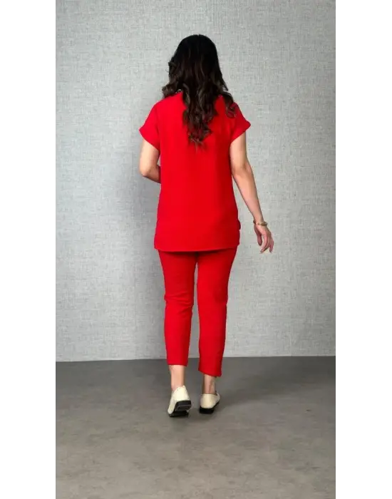 Kadın Kısa Kollu Yuvarlak Yaka Aerobin Bluz Ve Pantolon Ikili Takım