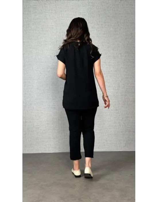 Kadın Kısa Kollu Yuvarlak Yaka Aerobin Bluz Ve Pantolon Ikili Takım