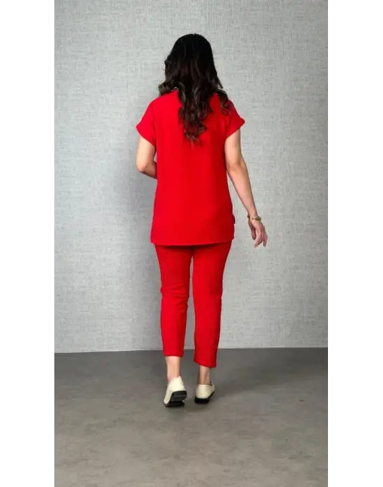 Kadın Kısa Kollu Yuvarlak Yaka Aerobin Bluz Ve Pantolon Ikili Takım