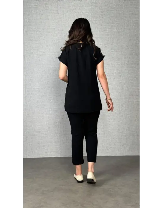 Kadın Kısa Kollu Yuvarlak Yaka Aerobin Bluz Ve Pantolon Ikili Takım