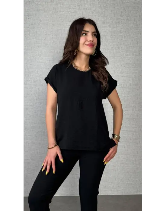 Kadın Kısa Kollu Yuvarlak Yaka Aerobin Bluz Ve Pantolon Ikili Takım