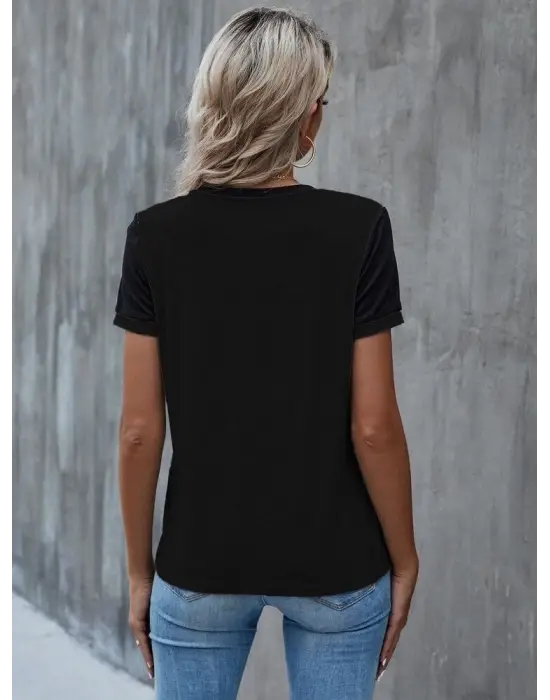 Omarı Şık Yuvarlak Yaka Dantelli Kadın Viskon Bluzu