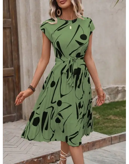 Omarı Yuvarlak Yaka Beli Büzgülü Elbise