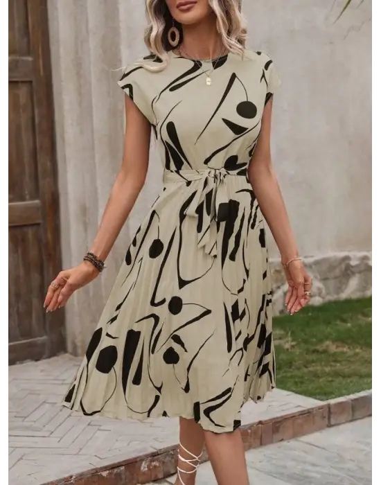Omarı Yuvarlak Yaka Beli Büzgülü Kısa Elbise Modası