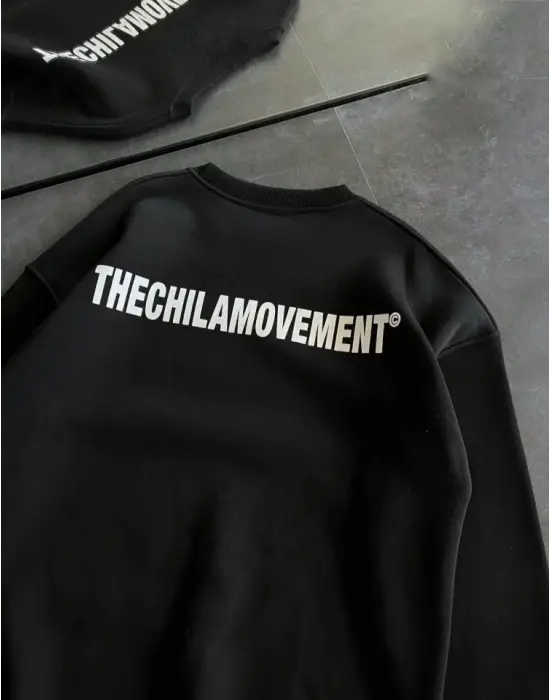 Omarı Siyah Kışlık Oversize Baskılı Sweatshirt