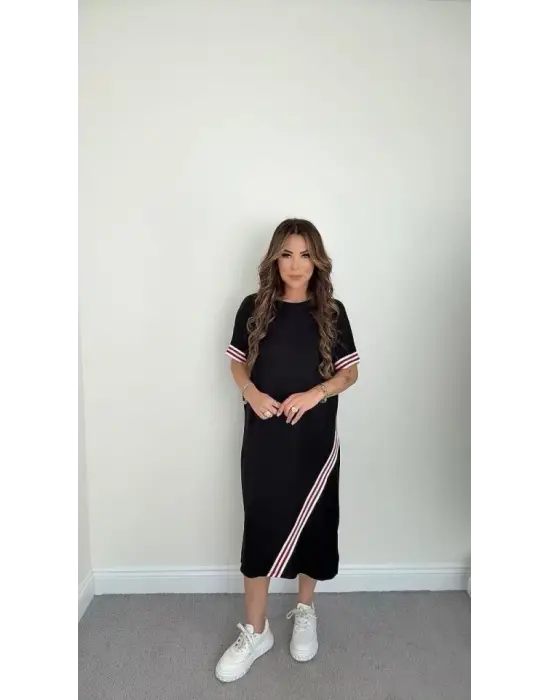 Kadın Kol Ve Etek şerit Detaylı Midi Boy Elbise