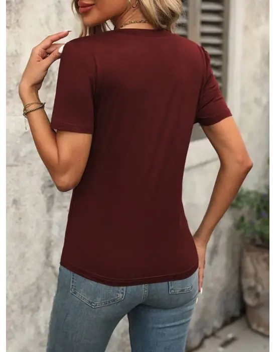 Kadın Kollu V Yakalı Omuzlarda çizgi Detaylı Viskon Bluz