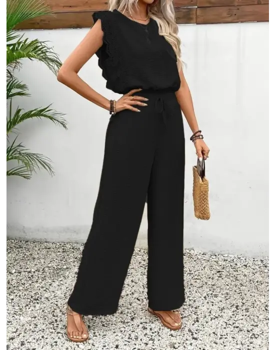 Kadın Kolsuz Bisiklet Yaka Aerobin Bluz Ve Bağcıklı Pantolon