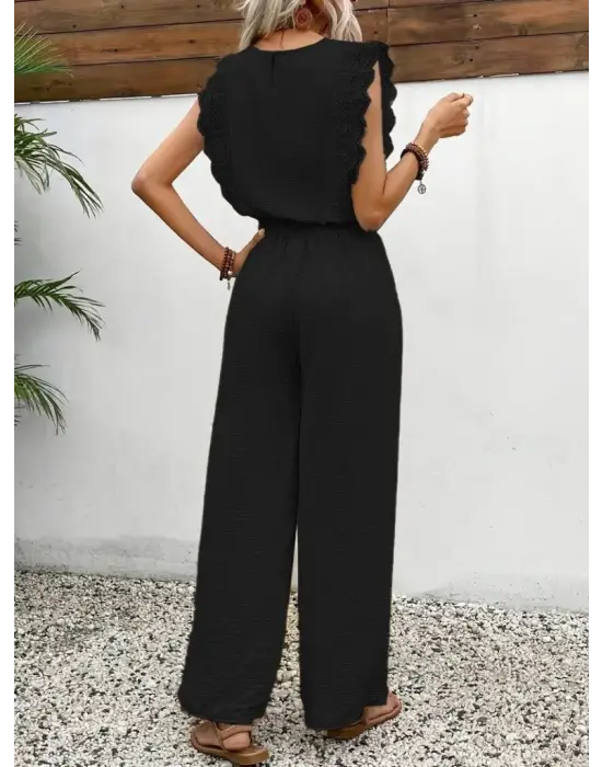 Kadın Kolsuz Bisiklet Yaka Aerobin Bluz Ve Bağcıklı Pantolon