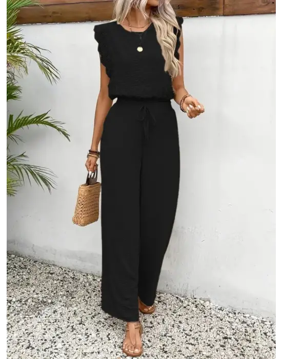 Kadın Kolsuz Bisiklet Yaka Aerobin Bluz Ve Bağcıklı Pantolon