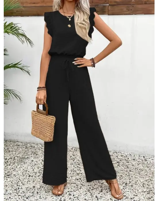 Kadın Kolsuz Bisiklet Yaka Aerobin Bluz Ve Bağcıklı Pantolon