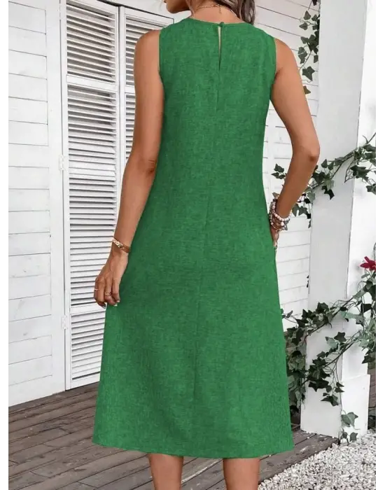 Omarı Feminen Midi Keten Elbise