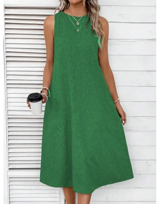 Omarı Feminen Midi Keten Elbise