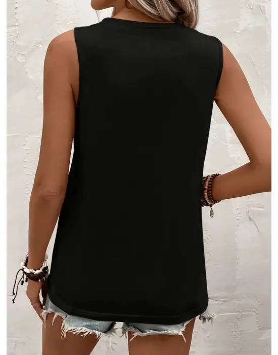 Kadın Kolsuz Bisiklet Yaka önden şerit Detaylı Viskon Bluz