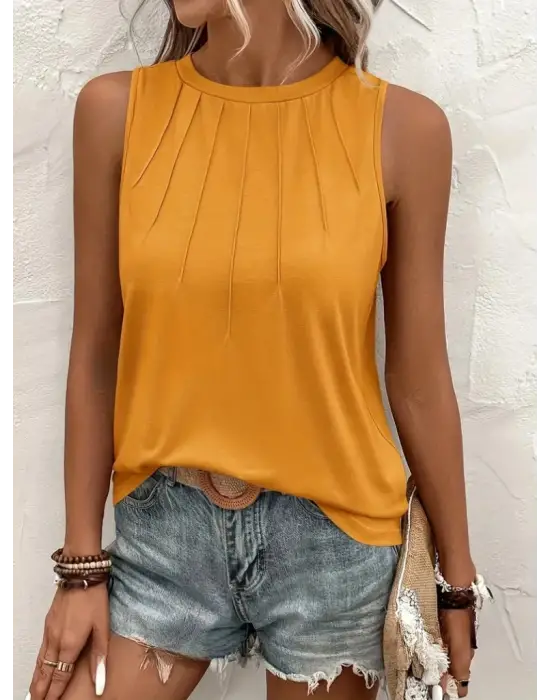 Kadın Kolsuz Bisiklet Yaka önden şerit Detaylı Viskon Bluz