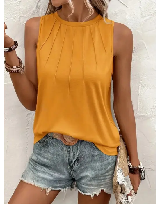 Kadın Kolsuz Bisiklet Yaka önden şerit Detaylı Viskon Bluz