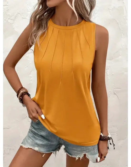 Kadın Kolsuz Bisiklet Yaka önden şerit Detaylı Viskon Bluz