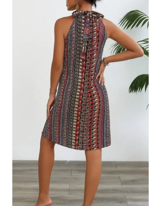 Omarı Desenli Midi Süprem Elbise