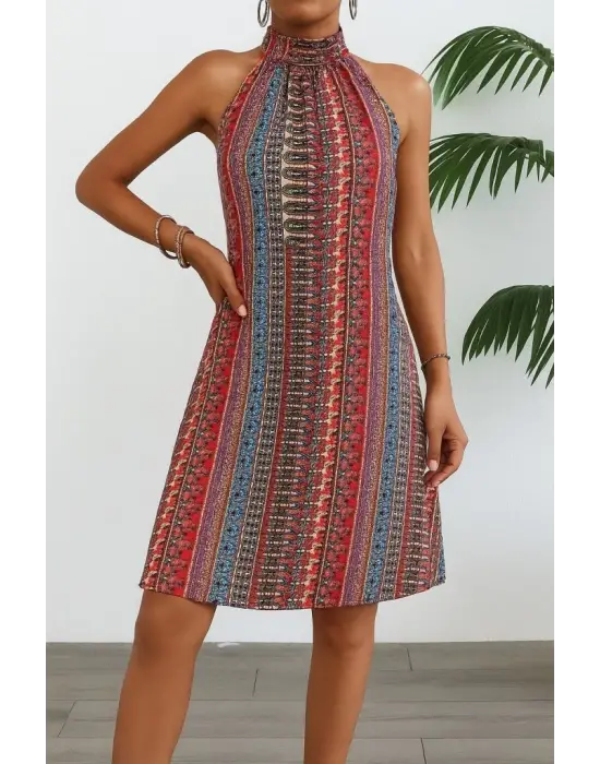 Omarı Desenli Midi Süprem Elbise