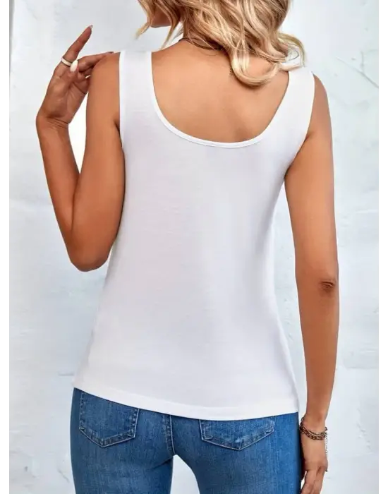 Omarı Leopar Detaylı Kolsuz Kadın Bluz