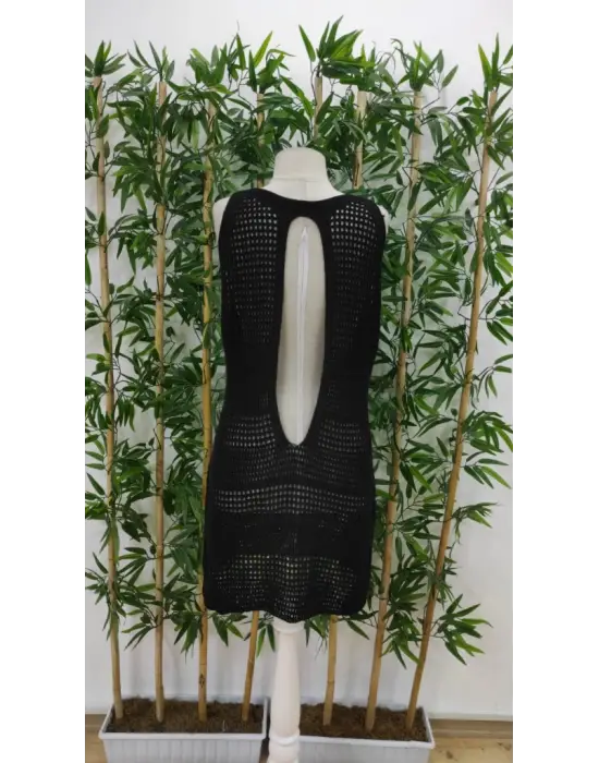 Omarı Derin Sırt Dekolteli Ajurlu Triko Pareo