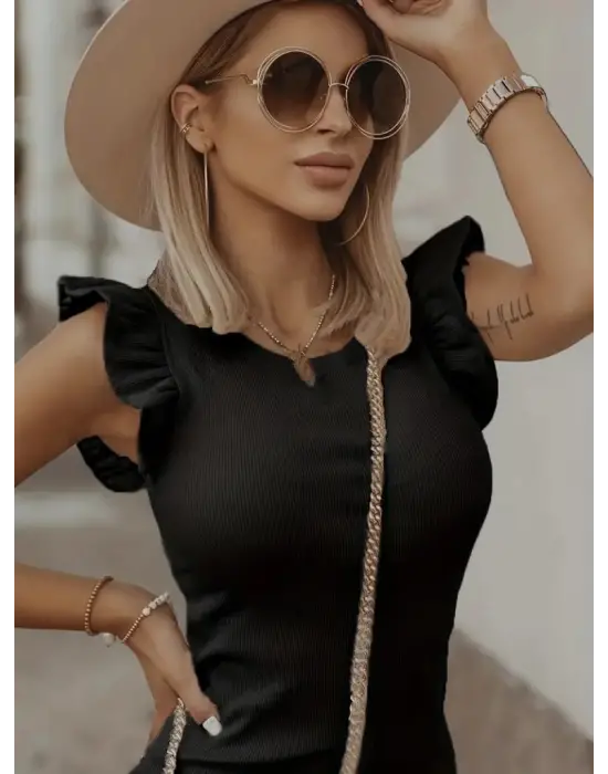 Omarı Şık Kadın Kolsuz Volanlı Mini Elbise