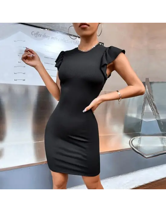 Omarı Şık Kadın Kolsuz Volanlı Mini Elbise