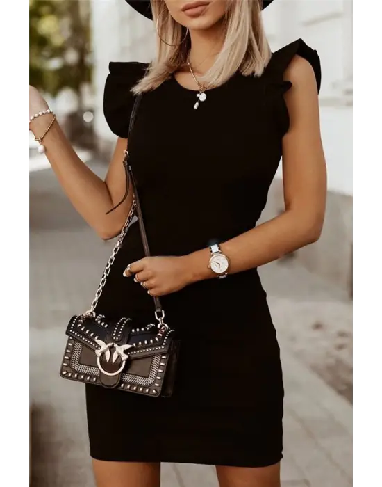 Omarı Şık Kadın Kolsuz Volanlı Mini Elbise