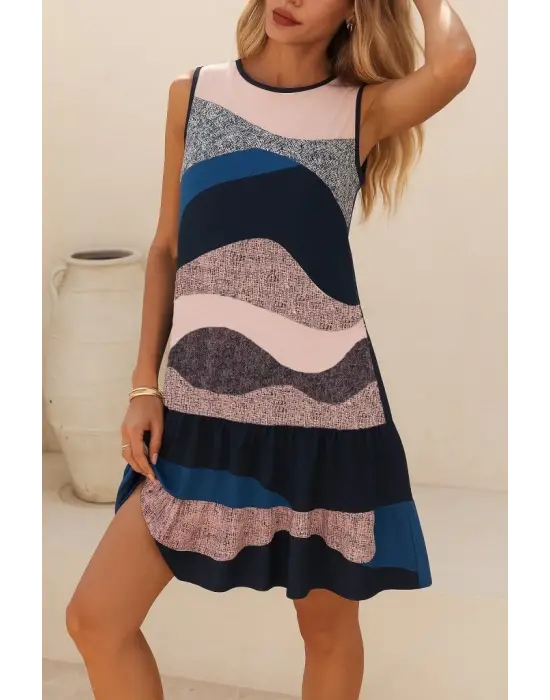 Omarı Leopar Desenli Fırfırlı Dalgıç Elbise