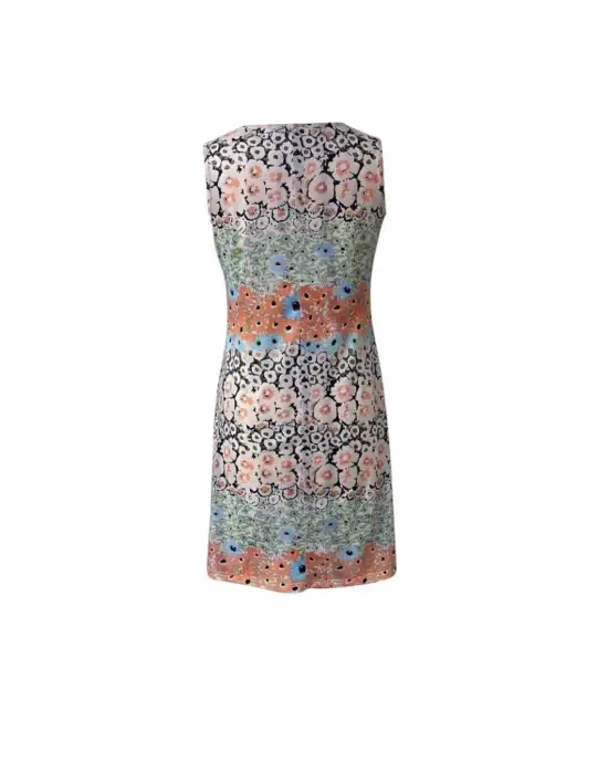 Kadın Kolsuz V Yaka çiçek Desenli Süprem Elbise