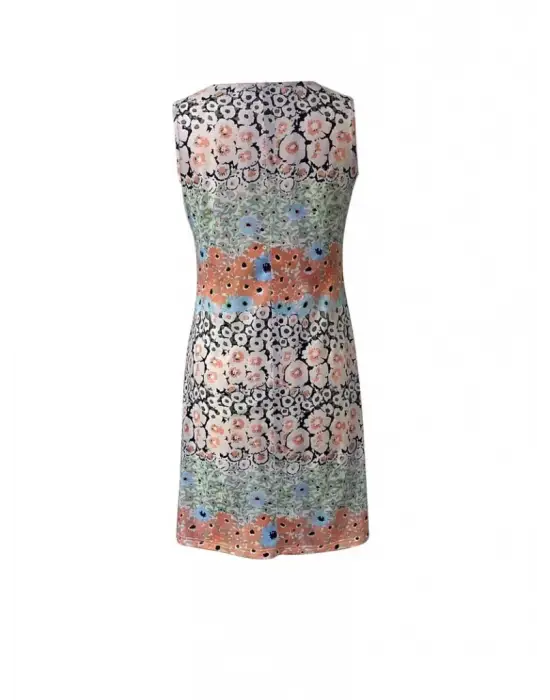 Omarı Çiçek Desenli V Yaka Elbise