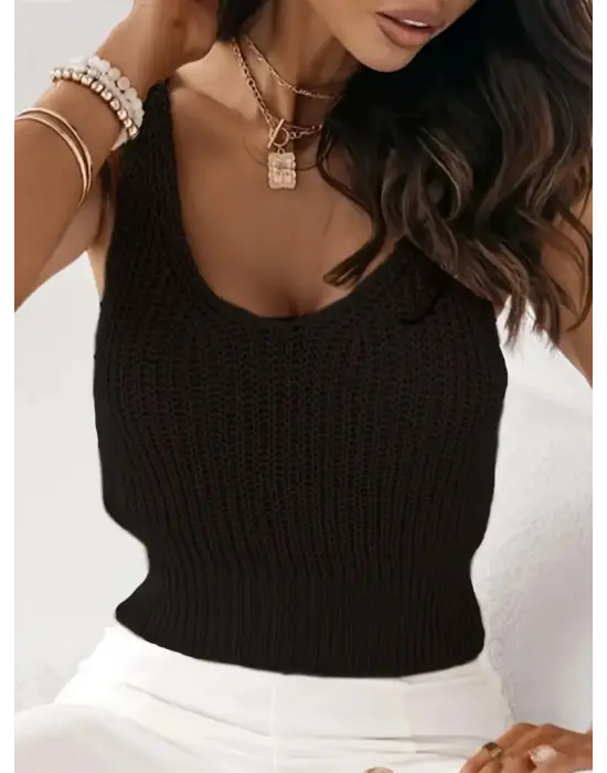 Kadın Kolsuz Yuvarlak Yaka Triko Bluz